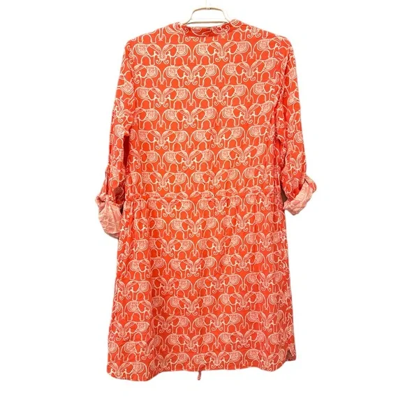 Crown & Ivy Long Sleeve Roll Tab Coral Orange White Novelty Print Size 6 Dress - Picture 2 of 10